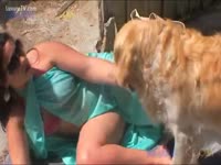 Zooskool Domino - Bikini babe invited a dog xxx to eat her pussy
